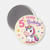 魔法のユニコーン 5歳の誕生日お祝い マグネット (正面/裏面)