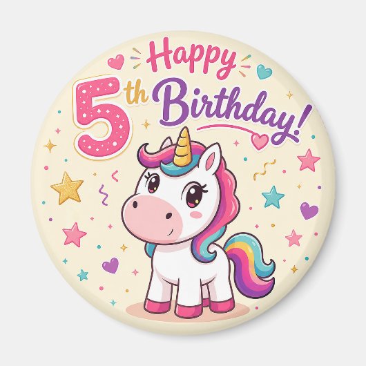 魔法のユニコーン 5歳の誕生日お祝い マグネット (正面)