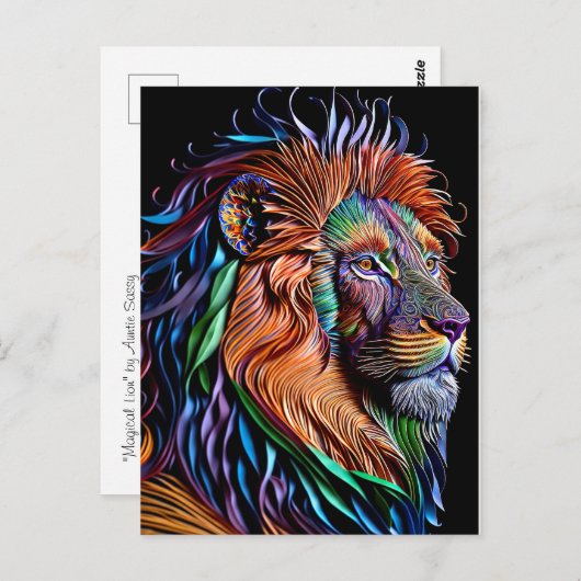 魔法のライオン – 紙クイリングスタイルワイルドコアクラフト ポストカード (正面/裏面)