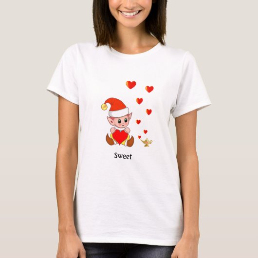 魔法のランプを持つ可愛いエルフ Tシャツ (正面)