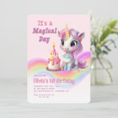 魔法のレインボーユニコーン1歳の誕生日 招待状 (スタンド正面)