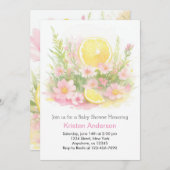 魔法のレモンガーデン ピンクガール ベビーシャワー 招待状 (正面/裏面)