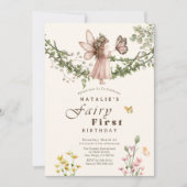 魔法のワイルドフラワーバタフライフェアリーファースト誕生日 招待状 (正面)