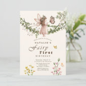 魔法のワイルドフラワーバタフライフェアリーファースト誕生日 招待状 (スタンド正面)