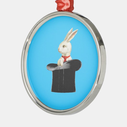魔法のヴィンテージのシルクハットのウサギ メタルオーナメント (左)