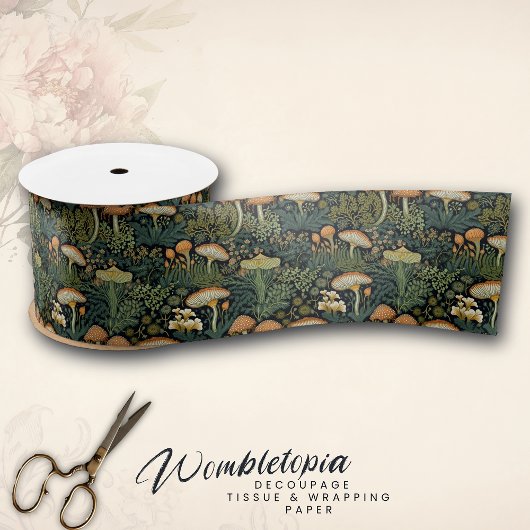 魔法のヴィンテージグリーン素朴ウッドランドキノコ サテンリボン