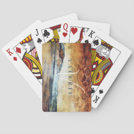 魔法のヴィンテージ水の色の絵画山々 トランプ