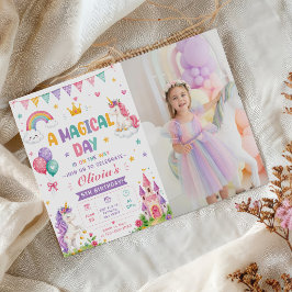 魔法の一日 ユニコーンと虹 誕生日フォト 招待状