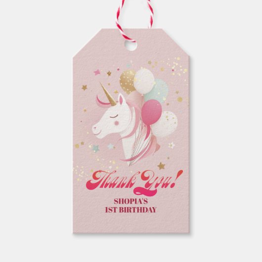 魔法の一歳の誕生日ユニコーン ギフトタグ (正面)