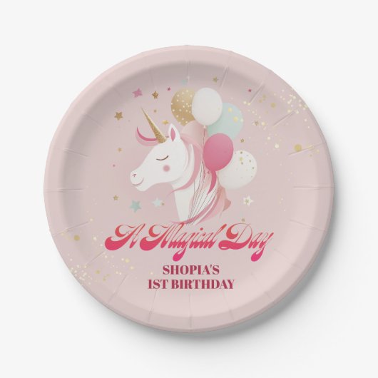 魔法の一歳の誕生日ユニコーン ペーパープレート (正面)
