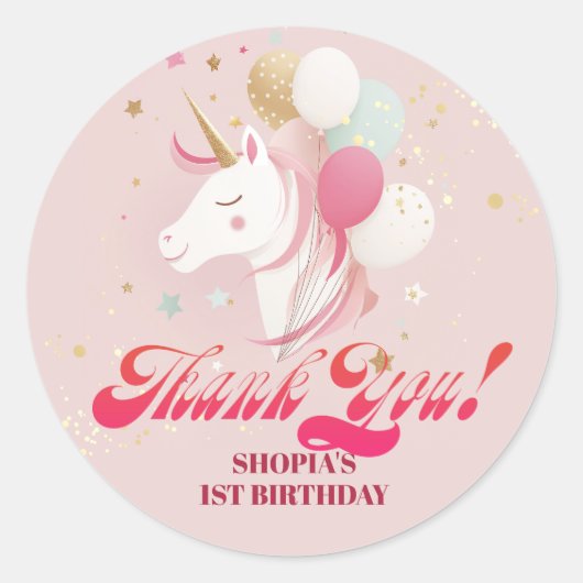 魔法の一歳の誕生日ユニコーン ラウンドシール (正面)