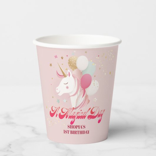 魔法の一歳の誕生日ユニコーン 紙コップ (正面)