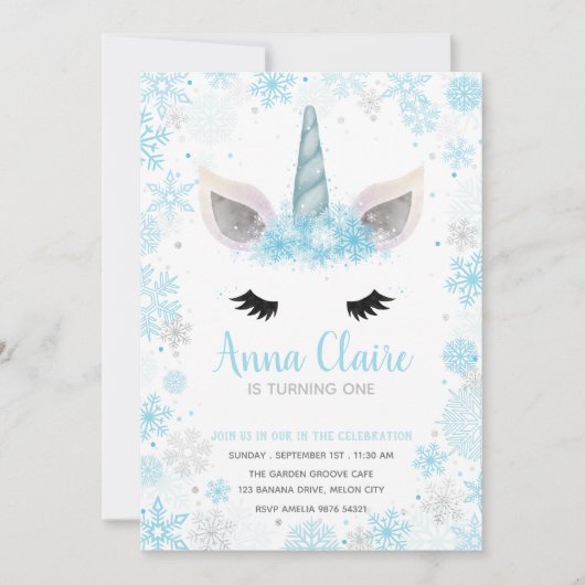 魔法の一角凍ってい獣|少女誕生日 招待状 (正面)