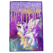 魔法の一角獣宇宙グリッター銀河系スパークルガール ミディアムペーパーバッグ (正面)