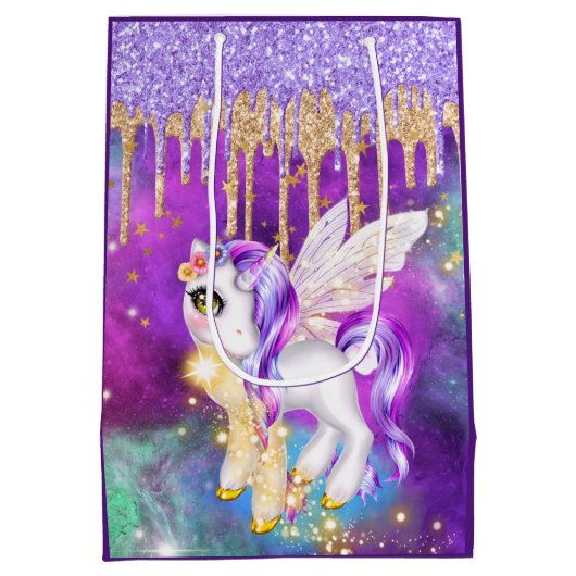 魔法の一角獣宇宙グリッター銀河系スパークルガール ミディアムペーパーバッグ (裏面)