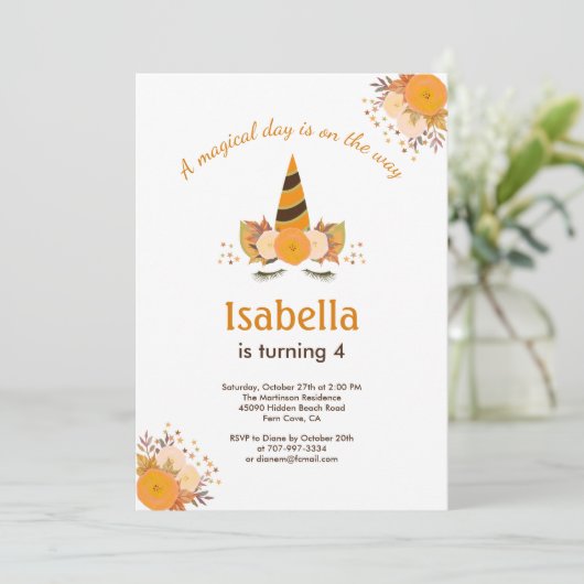 魔法の一角獣秋ハロウィーン誕生パーティー 招待状 (スタンド正面)