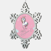 魔法の一角獣(ユニコーン)、星、メリークリスマス スノーフレークピューターオーナメント (右)