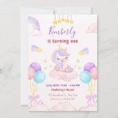 魔法の一角紫色とピンクの誕生日パーティー 招待状 (正面)