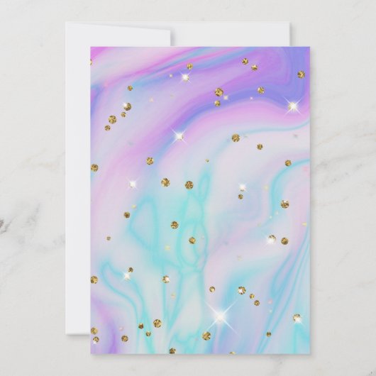 魔法の一角紫色の花1歳の誕生日 招待状 (裏面)