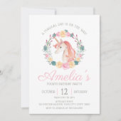 魔法の一角花の誕生日パーティーへの招待 招待状 (正面)