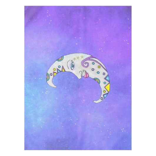 魔法の三日月の装飾ファンシー顔スカイ テーブルクロス (正面)