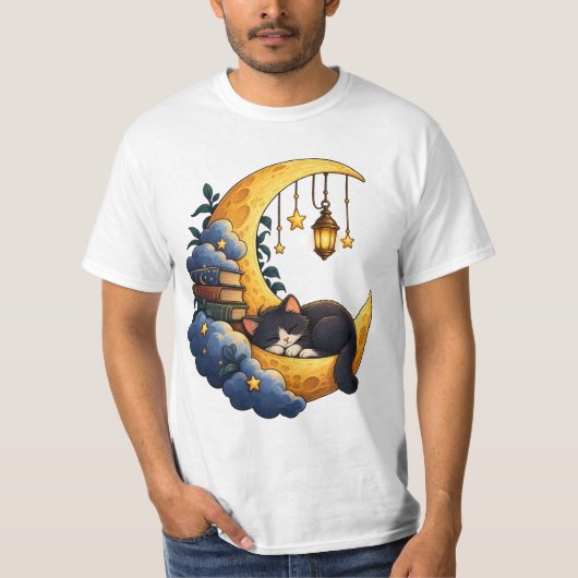 魔法の三日月猫 - 天上の夜の夢 Tシャツ (正面)