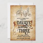 魔法の世界の城の素晴らしい子供たち3rd誕生日 招待状 (正面)