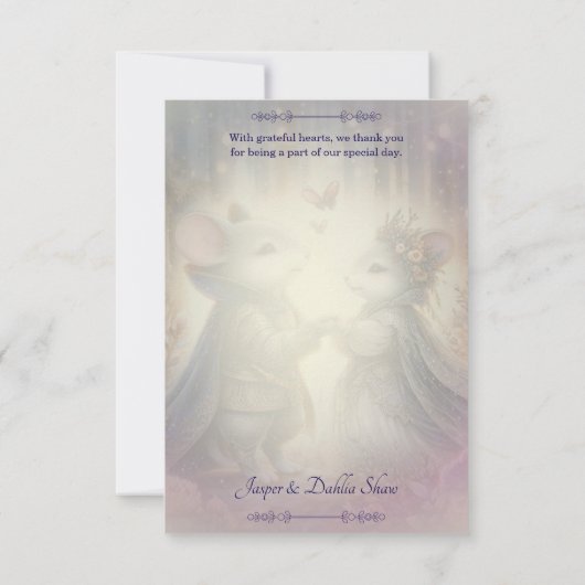 魔法の中世マウスカップルおとぎ話結婚の サンキューカード (裏面)