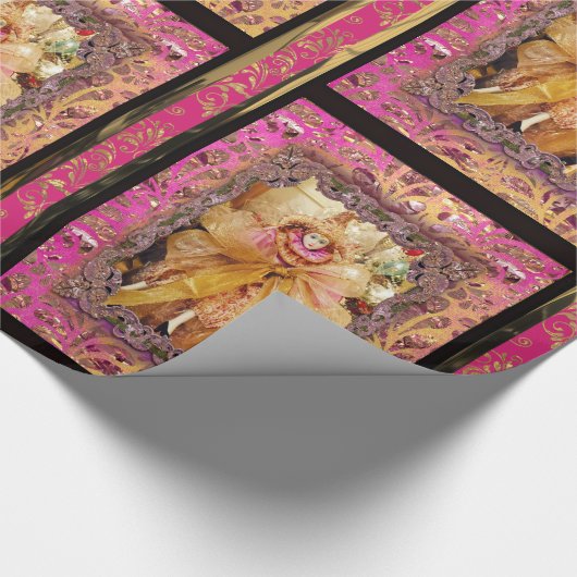 魔法の人形および弓ビクトリア時代の人のクリスマス ラッピングペーパー (角)