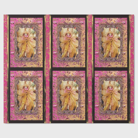 魔法の人形および弓ビクトリア時代の人のクリスマス ラッピングペーパー (フラット)