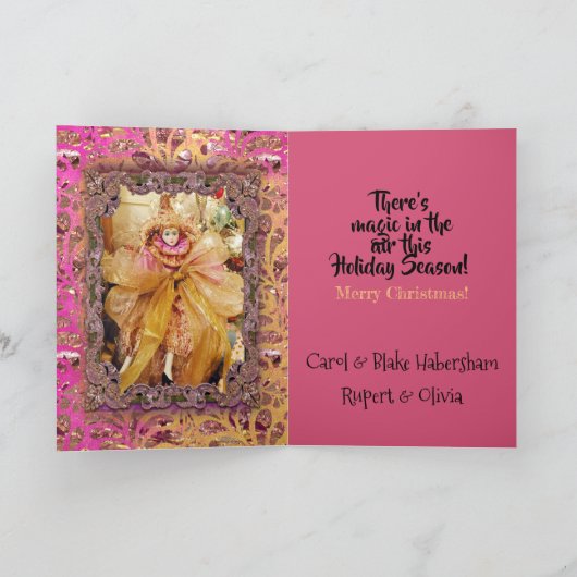 魔法の人形とおじぎビクトリアンのクリスマス シーズンカード (内部)