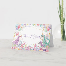 魔法の人魚とユニコーンと虹の誕生日 サンキューカード