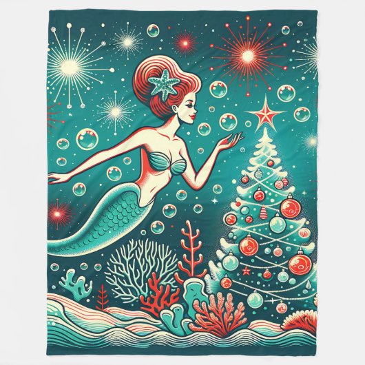 「魔法の人魚のお洒落クリスマスデライト」 フリースブランケット (正面)
