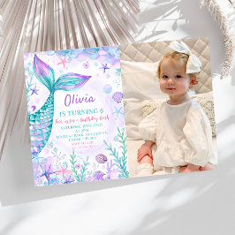 魔法の人魚のテールバースデーパーティーの写真 招待状