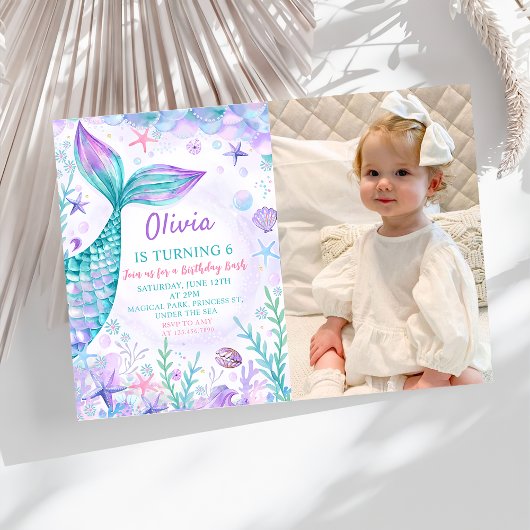 魔法の人魚のテールバースデーパーティーの写真 招待状