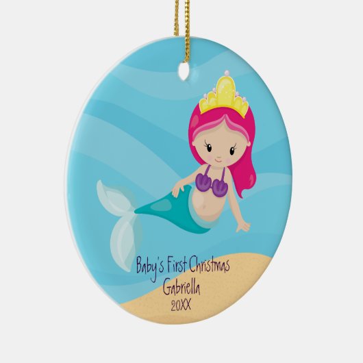 魔法の人魚のベビーの初めてのクリスマス セラミックオーナメント (右)