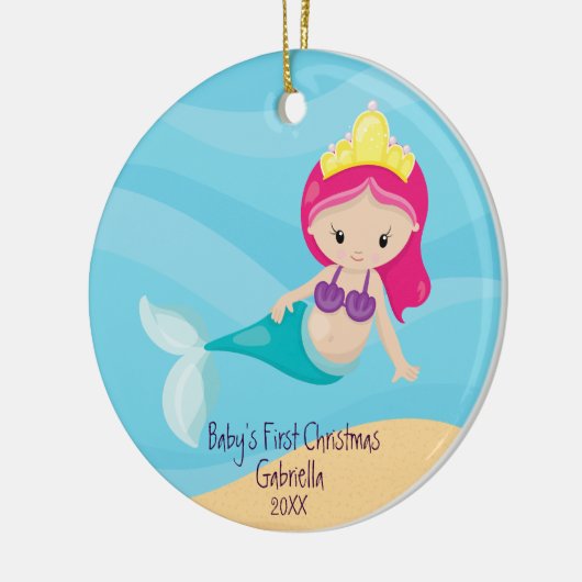 魔法の人魚のベビーの初めてのクリスマス セラミックオーナメント (左)