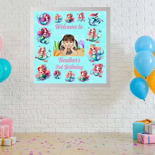 魔法の人魚の下の海の子供の誕生日パーティー ポスター