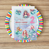 魔法の人魚の下の海の子供の誕生日パーティー 招待状