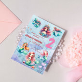 魔法の人魚の下の海の子供の誕生日パーティー 招待状