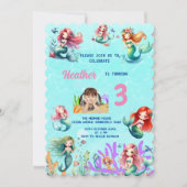 魔法の人魚の下の海の子供の誕生日パーティー 招待状 (正面)