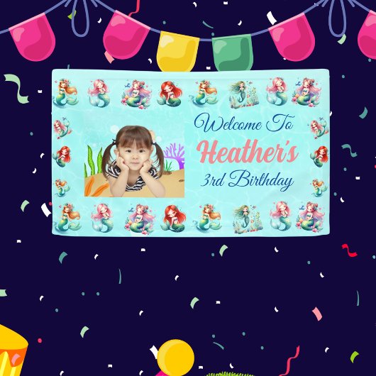 魔法の人魚の下の海の子供の誕生日パーティー 横断幕