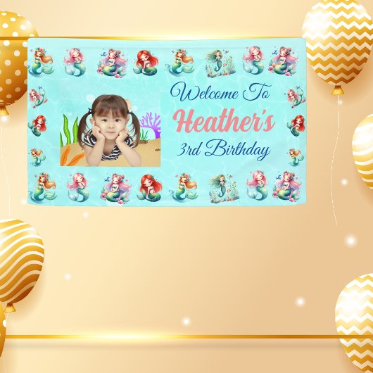 魔法の人魚の下の海の子供の誕生日パーティー 横断幕