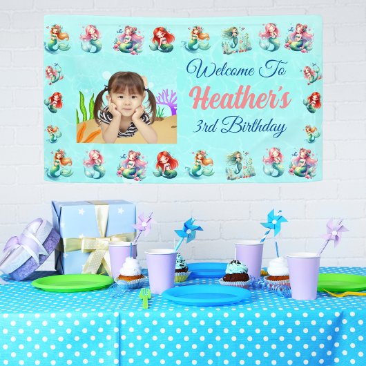 魔法の人魚の下の海の子供の誕生日パーティー 横断幕
