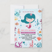 魔法の人魚の女の子の誕生日パーティー 招待状 (正面)