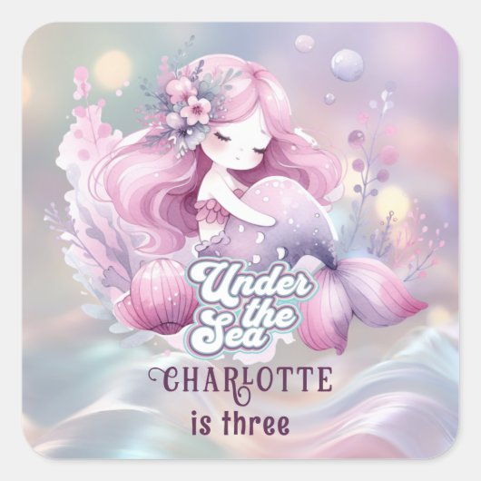 魔法の人魚の子供の誕生日パーティー スクエアシール (正面)