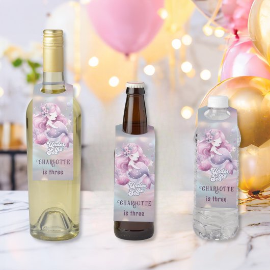 魔法の人魚の子供の誕生日パーティー ボトルネックタグ