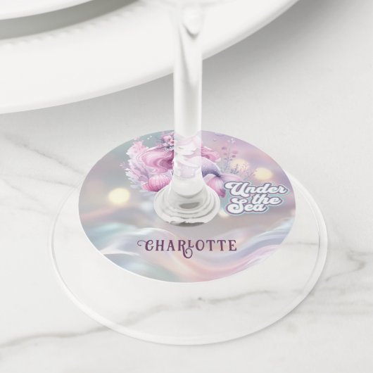 魔法の人魚の子供の誕生日パーティー ワイングラスタグ (クローズアップ)