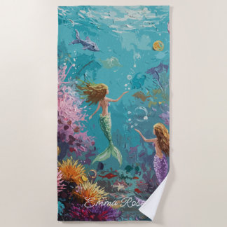 魔法の人魚の水中シーン ビーチタオル