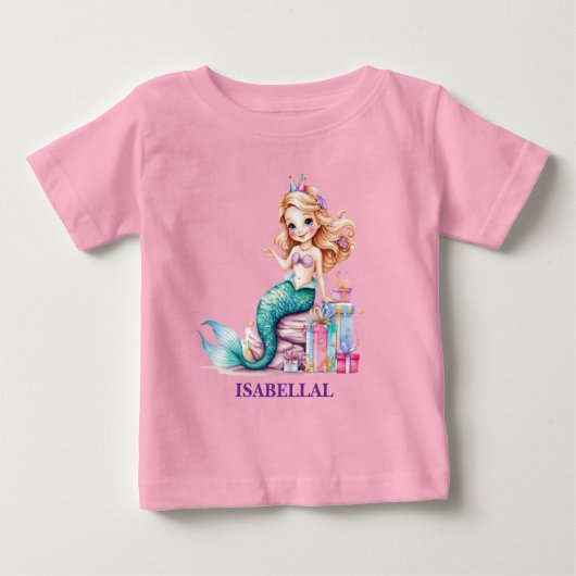 魔法の人魚の虹の誕生日少女パーティー ベビーTシャツ (正面)